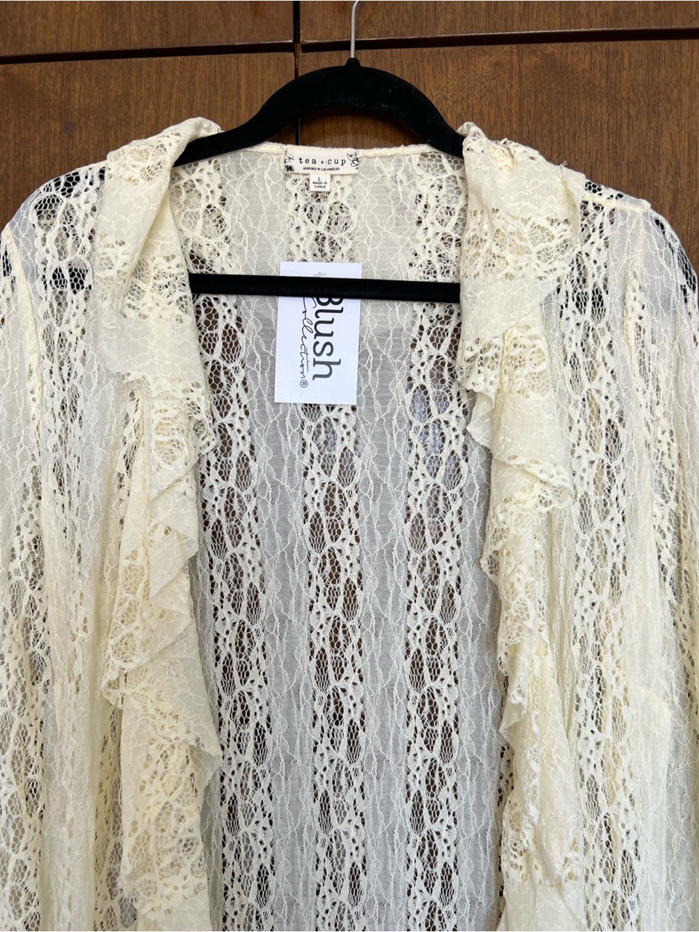 Cream Lace Ruffled Long Duster - Picture 2 of 7